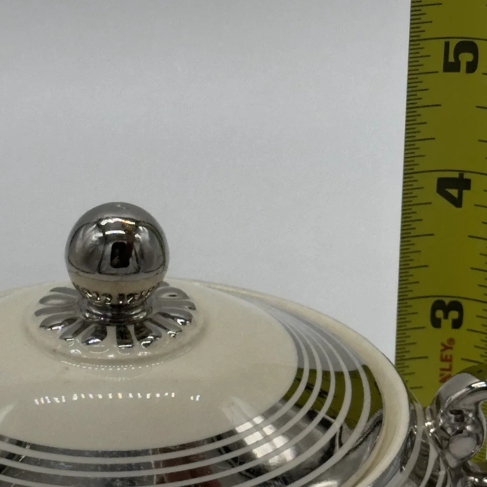 Vtg 1936‎ Taylor Smith Sugar Bowl USA 601 Ivory Silver Platinum Rings Lidded MCM